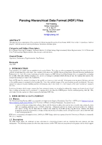 Parsing Hierarchical Data Format (HDF) Files Karl Nyberg Grebyn Corporation P