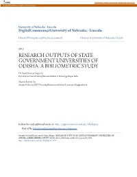 Research Outputs of State Government Universities Of
