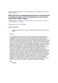 Differential Effects of Dehydroepiandrosterone and Testosterone in Prostate and Colon Cancer Cell Apoptosis: the Role of Nerve Growth Factor (NGF) Receptors