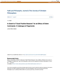Good Positive Reasons" for an Ethics of Divine Commands: a Catalogue of Arguments