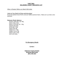PART TWO: DELAWARE COUNTY RESOURCE LIST When a Disaster