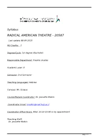 Syllabus RADICAL AMERICAN THEATRE - 20587
