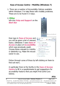 Ease of Access Centre – Mobility (Windows 7)