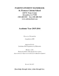 PARENT-STUDENT HANDBOOK St. Frances Cabrini School Academic