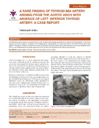 A RARE FINDING of THYROID IMA ARTERY ARISING from the AORTIC ARCH with IJCRR Section: Healthcare ABSENCE of LEFT INFERIOR THYROID ARTERY: a CASE REPORT