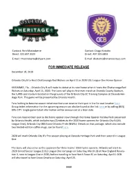 FOR IMMEDIATE RELEASE December 18, 2019