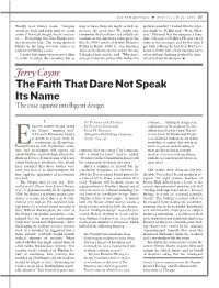 Jerry Coyne the Faith That Dare Not Speak Its Name the Case Against Intelligent Design