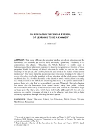 On Educating the Whole Person, Or Learning to Be a Knower1