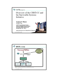 Overview of the CERT/CC and the Survivable Systems Initiative