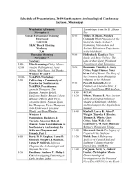 Schedule of Presentations, 2019 Southeastern Archaeological Conference Jackson, Mississippi