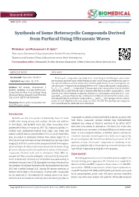 Synthesis of Some Heterocyclic Compounds Derived from Furfural Using Ultrasonic Waves