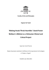 David Foster Wallace's Oblivion As a Deleuzian Clinical and Critical Project