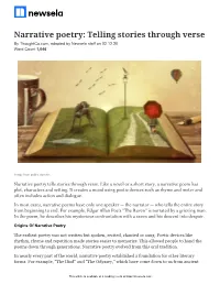 Narrative Poetry: Telling Stories Through Verse by Thoughtco.Com, Adapted by Newsela Staff on 02.12.20 Word Count 1,046