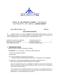 Office of the Airport in Charge , a I R P O R T S a U T H O R I T Y O F I N D I a ,Lengpui Airport