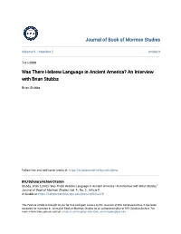 Was There Hebrew Language in Ancient America? an Interview with Brian Stubbs