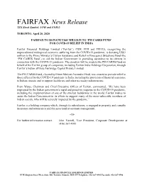 FAIRFAX News Release TSX Stock Symbol: FFH and FFH.U