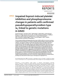 Impaired Iloprost-Induced Platelet Inhibition and Phosphoproteome Changes in Patients with Confirmed Pseudohypoparathyroidism Ty