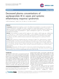 Decreased Plasma Concentrations of Apolipoprotein M in Sepsis And