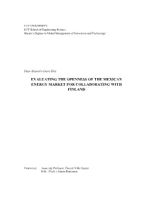 Evaluating the Openness of the Mexican Energy Market for Collaborating with Finland