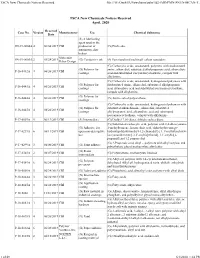 TSCA New Chemicals Notices Received File:///W:/Oneepa/Newchems/Pubs/5D2-IMD/PMN-SNUN-MCAN-T