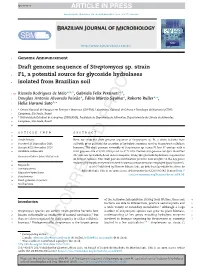 Draft Genome Sequence of Streptomyces Sp. Strain F1, a Potential Source for Glycoside Hydrolases