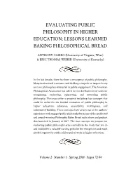 Evaluating Public Philosophy in Higher Education: Lessons Learned Baking Philosophical Bread
