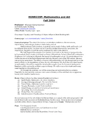 HONR229P: Mathematics and Art