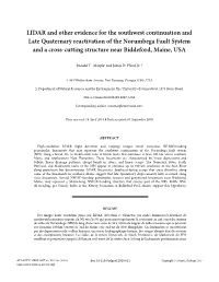 Lidar and Other Evidence for the Southwest Continuation and Late Quaternary Reactivation of the Norumbega Fault System and a Cr