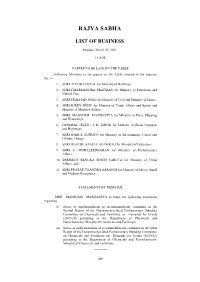 Rajya Sabha —— List of Business