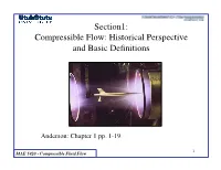 Section1: " Compressible Flow: Historical Perspective and Basic Deﬁnitions!
