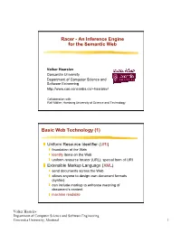 Racer - an Inference Engine for the Semantic Web