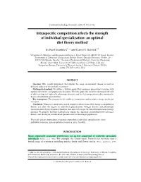 Intraspecific Competition Affects the Strength of Individual Specialization: an Optimal Diet Theory Method