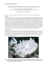 Legal Framework and National Policy for Geothermal Development in Iceland