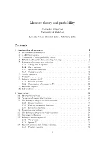 Measure Theory and Probability