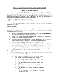 PERSONNEL and ADMINISTRATIVE REFORMS DEPARTMENT POLICY NOTE for 2009-2010 Statutory Functions