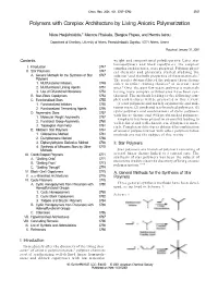 Polymers with Complex Architecture by Living Anionic Polymerization