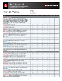 RAD Studio XE2 Feature Matrix