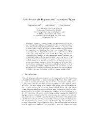 Safe Arrays Via Regions and Dependent Types