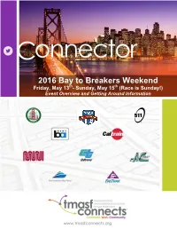 2016 Bay to Breakers Weekend Friday, May 13Th- Sunday, May 15Th (Race Is Sunday!) Event Overview and Getting Around Information