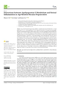Interactions Between Apolipoprotein E Metabolism and Retinal Inflammation in Age-Related Macular Degeneration