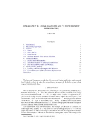 Introduction to Linear Elasticity and Its Finite Element Approximation