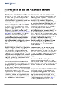 New Fossils of Oldest American Primate 16 November 2011
