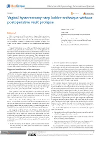 Vaginal Hysterectomy: Step Ladder Technique Without Postoperative Vault Prolapse
