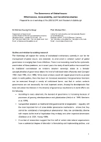 1 the Governance of Global Issues: Effectiveness, Accountability, And