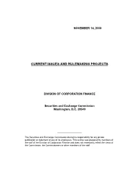 Current Issues and Rulemaking Projects