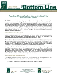Reporting of Reclassifications from Accumulated Other Comprehensive Income
