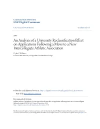 An Analysis of a University Reclassification Effect on Applications Following a Move to a New Intercollegiate Athletic Association Dylan P
