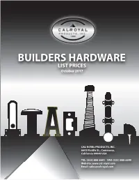 BUILDERS HARDWARE LIST PRICES October 2017