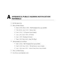 Appendix A: Public Hearing Notification Materials