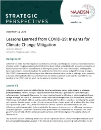 Lessons Learned from COVID-19: Insights for Climate Change Mitigation Jackson Bellamy NAADSN Postgraduate Fellow